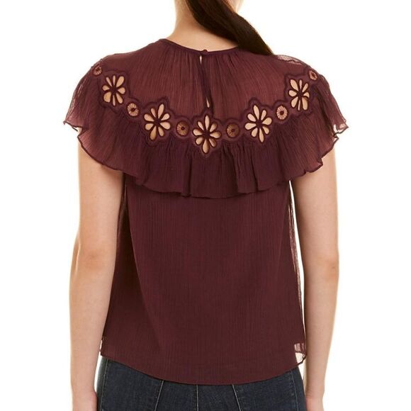 REBECCA TAYLOR top plum purple pinwheel silk blend eyelet 4 - Picture 3 of 12